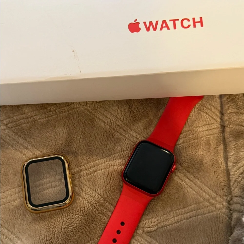 Apple Smartwatch Red Aliminun Case Red with Red Sport Band 44mm free case
